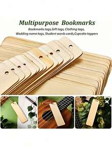 70pcs Wooden Blank Bookmarks DIY Wooden Craft Bookmarks Wooden Laser Cut Wooden Pendants Wooden Square Tags (35pcs Bookmarks + 35pcs Tassels) Random Tassel Colors Back To School Season - Multiple Colors - View 4