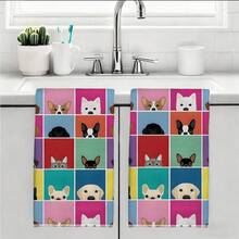 2pcs Cartoon Colorful Plaid Dog Pattern Kitchen Towels, Rectangular Microfiber Kitchen Towels, Dishcloths, Scouring Pads, Hand Towels, Cooking Baking Tea Towels, Kitchen Decor, Housewarming Gift, Birthday Gift, Bathroom Cleaning Wipes, Decorative Towels - Multicolor - View 10