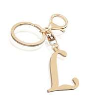Lindo llavero de acero inoxidable con letra inicial dorada para mujeres y niñas, dijes para bolso de llave, bolso de mochila, regalo personalizado - dorado-L - Ver 7