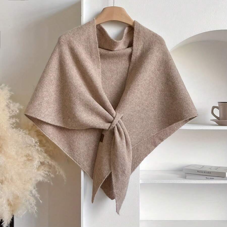 Versatile Triangular Shawl For Women, Western Style, Warm Wool, Autumn Winter, New Outdoor Scarf, Decorative Shawl, Versatile Style - Apricot - View 1