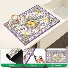 1pc Lemon Print Absorbent Drying Mat, Kitchen Decor Coffee Machine Mat, Laundry Room Accessory Handmade Coffee Pot Drip Tray, Kitchen Floor Mat, Table Mat, Kitchen Countertop Dish Drying Mat, Breakfast Mat, Heat-Resistant Drip Tray With Non-Slip Backing, Diatomaceous Earth Drip Tray, Stain-Hiding, Super Absorbent Kitchen Drip Tray, Easy-To-Clean Dish Rack Mat, Perfect For Kitchen, Dining Table, Coffee Shop, Bar, Holiday, Party, Home Decor, Holiday Gift - Multicolor - View 8