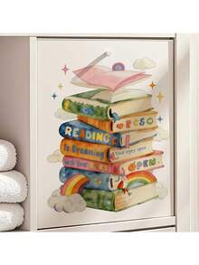 1pc Self-Adhesive Removable Rainbow Book Wall Sticker, Artistic Reading DIY Sticker, No Damage Creative Study Room Background Wall Decor - Book Rainbow - View 6
