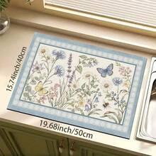 1pc Floral Pattern Absorbent Drying Mat, Kitchen Decor Coffee Machine Mat, Hand Drip Coffee Pot Drip Tray, Kitchen Floor Mat, Table Mat, Kitchen Countertop Dish Drying Mat, Breakfast Mat, Heat-Resistant Drip Tray With Non-Slip Backing, Diatomaceous Earth Drip Tray, Stain-Hiding, Super Absorbent Kitchen Drip Tray, Easy-To-Clean Dish Rack Mat, Perfect For Kitchen, Dining Table, Coffee Shop, Bar, Holiday, Party, Home Decor, Holiday Gift - Multicolor - View 9