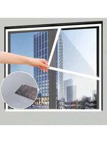 1pc Summer Anti-Mosquito Screen Mesh, Self-Adhesive Window Screen Mesh, Easy Install Home Window Screen Curtain With Magic Tape - Gray Mesh With White Trim - View 6
