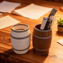 1pc 3D Printed Wine Barrel Shaped Pen Holder, Creative Desktop Storage Organizer, Perfect Gift For Friends, Office Desk Accessory, Unique Home Decor, Stylish Pen Container, Decorative Desk Accessories - Multicolor - View 2
