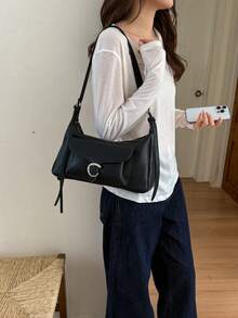 小眾時尚腋下包 新款通勤女款單肩斜挎包 - 黑色 - 查看 4