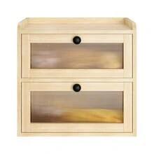 Bread Bin Wooden Bread Storage Box For Kitchen, Countertop Double Decker Bread Box Keep Bread Storage Fresh With Clear Acrylic Windows (Wood) - A - View 2