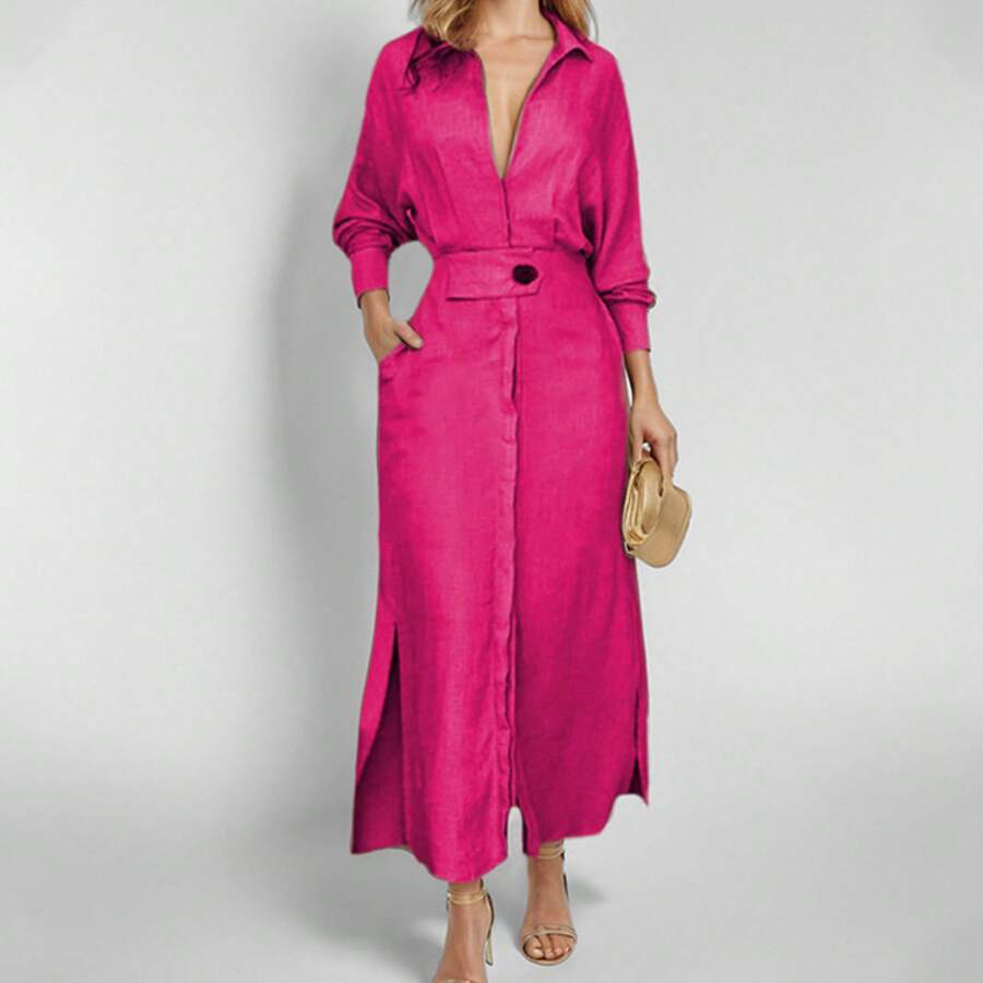 Timeless Draped Maxi Dress - Refined Silhouette & Flowy Texture - Hot Pink - View 1