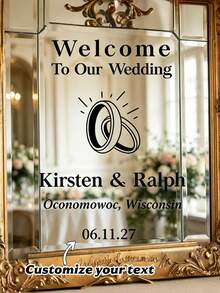 Custom Wedding Mirror Sticker, Suitable For Baby Shower, Party, Event, Personalized Welcome Sign, Welcome To Our Wedding Ring Eternal Happiness Custom Name Date Location Minimalist Vinyl Text Wall Decal, Celebration Party Wall Sticker - Multicolor - View 7