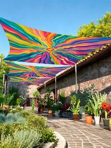 1pc 2D Flat Printed Colorful Striped Design Sunshade, Outdoor Camping Tent, Colorful Printed Pattern Sunshade Cloth And Canopy, Suitable For Various Scenes Such As Garden, Camping, Beach, Without Support Frame - Multicolor - View 1