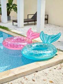 Adult And Children Universal Inflatable Swim Ring, Pink Mermaid Tail Design, Sequin Decor, Suitable For Summer Pool And Beach Use. - Multicolor - View 3