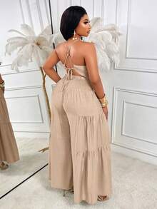 AIJ Amarilo Plus Size Women Summer Vacation Twist Cami Top + Pleated Wide Leg Pants 2 Pieces Set - Essential For Beach Outfit, Summer Clothing Elegant - Apricot - View 2