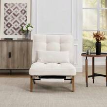 Modern Adjustable Backless Lounge Chair Made Of Fabric With Footrest, Lumbar Cushion And Wooden Legs For Living Room/Bedroom/Study - 米色 - 查看 6