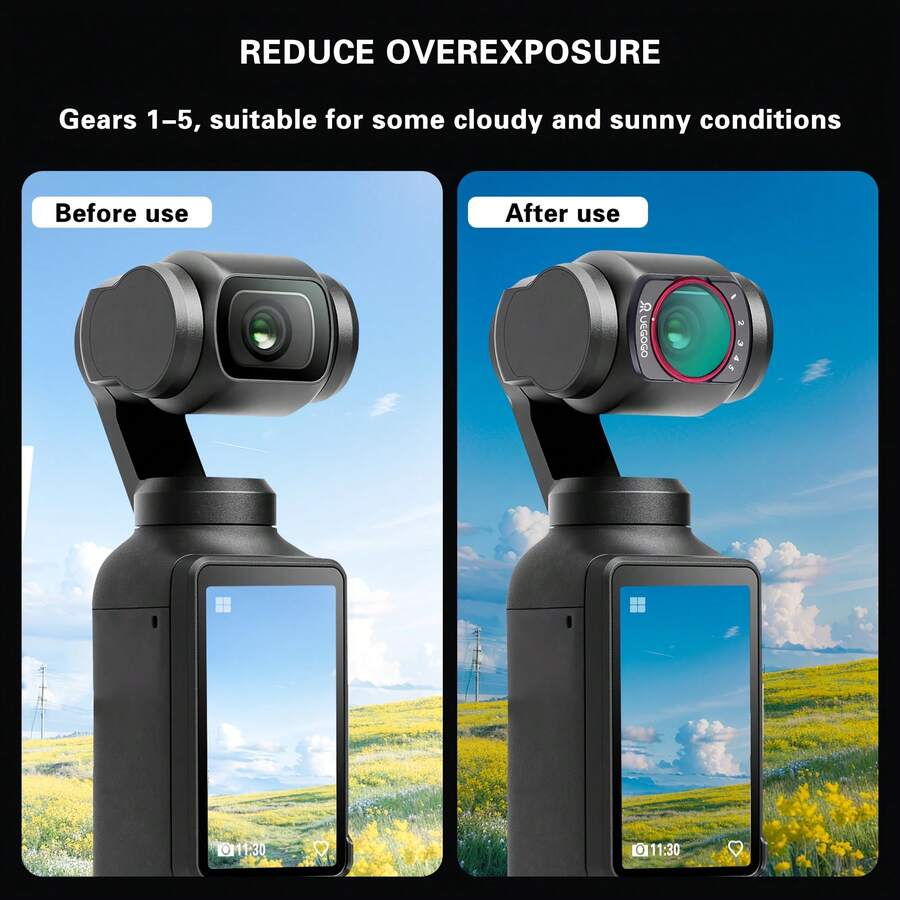فلتر ND مغناطيسي قابل للتعديل من UEGOGO ل- Osmo Pocket 3 (فلتر كثافة محايدة ND2-32) - يتميز بتركيب مغناطيسي، زجاج بصري مطلي بطبقات متعددة، ويأتي مع قماش تنظيف. مناسب للاستخدام اليومي مع Osmo Pocket 3 و Osmo Pocket 4. - ND2-32 - مشاهدة 1