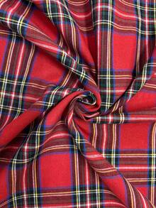 Women's Autumn/Winter Holiday Color Plaid Mid-Length High-Low Hem Slightly Dropped Shoulder Loose Fit Metal Buckle Design Belt Long Sleeve Shirt - Red - View 9