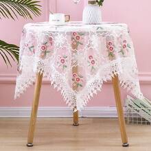 テーブルクロス レース 刺繍 クロシェ 円形 長方形 正方形 テーブルカバー ベッドサイドカバー 多用途 おしゃれ ヨーロピアン風 インテリア - 大きな丸い花(白) - チェックする 2