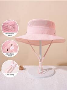 1Pc Toddler Wide Brim Sun Hat, Breathable Mesh Adjustable Chin Strap Toddler Bucket Hat, Outdoor Sun Protection Beach Cap For Summer - 1PC - View 12