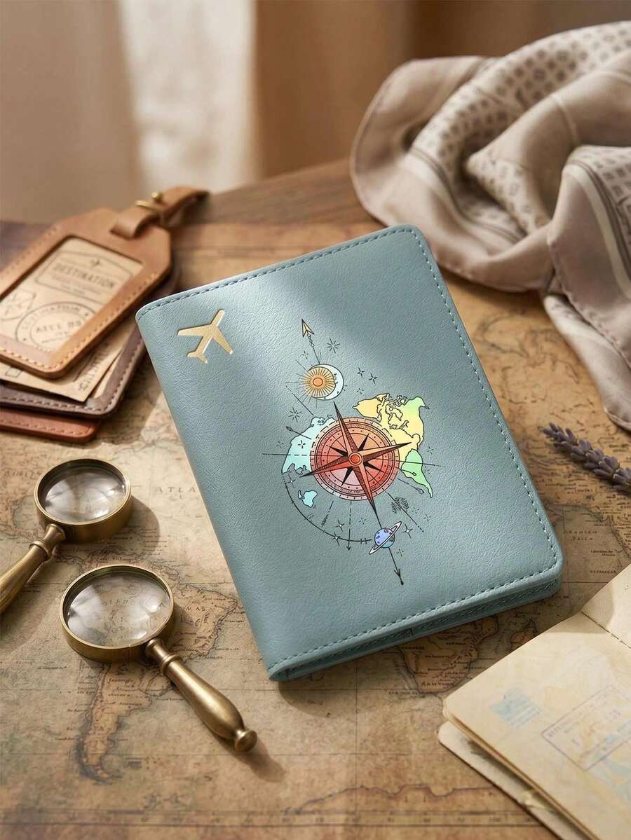 1pc Map Compass Fashion Pattern Passport Cover, Minimalist Design, Foldable For Convenient Use, Travel Essential, Stylish Passport Holder. Personalized Passport Protective Sleeve Card Holder, Cruise Essential, Yellow, Black, Blue, Pink, Red, White, 6 Color Options, Colorful, Minimalist, Personalized, Unique, Travel Essential For Passport Holders - Multicolor - View 1