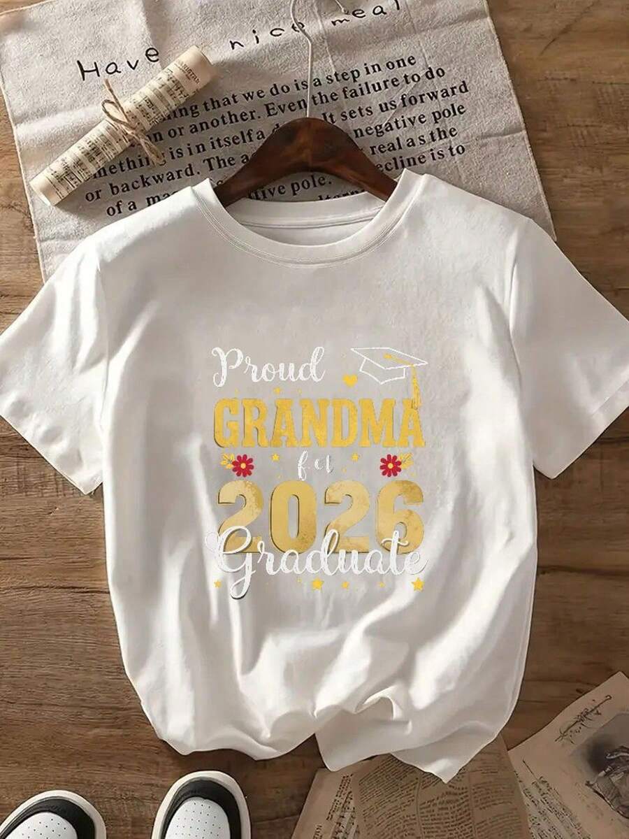 " - 100% Cotton, Comfortable 220g Heavyweight Fabric, Unisex Crew Neck T-Shirt For Men And Women, Casual Streetwear, Perfect Graduation Gift For Family And Friends. - 白色 - 查看 1