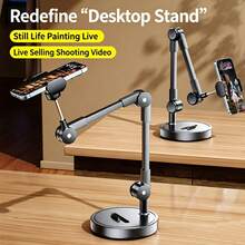 1 pieza Soporte ajustable de metal para teléfono/tableta, adecuado para escritorio - Negro - Ver 1