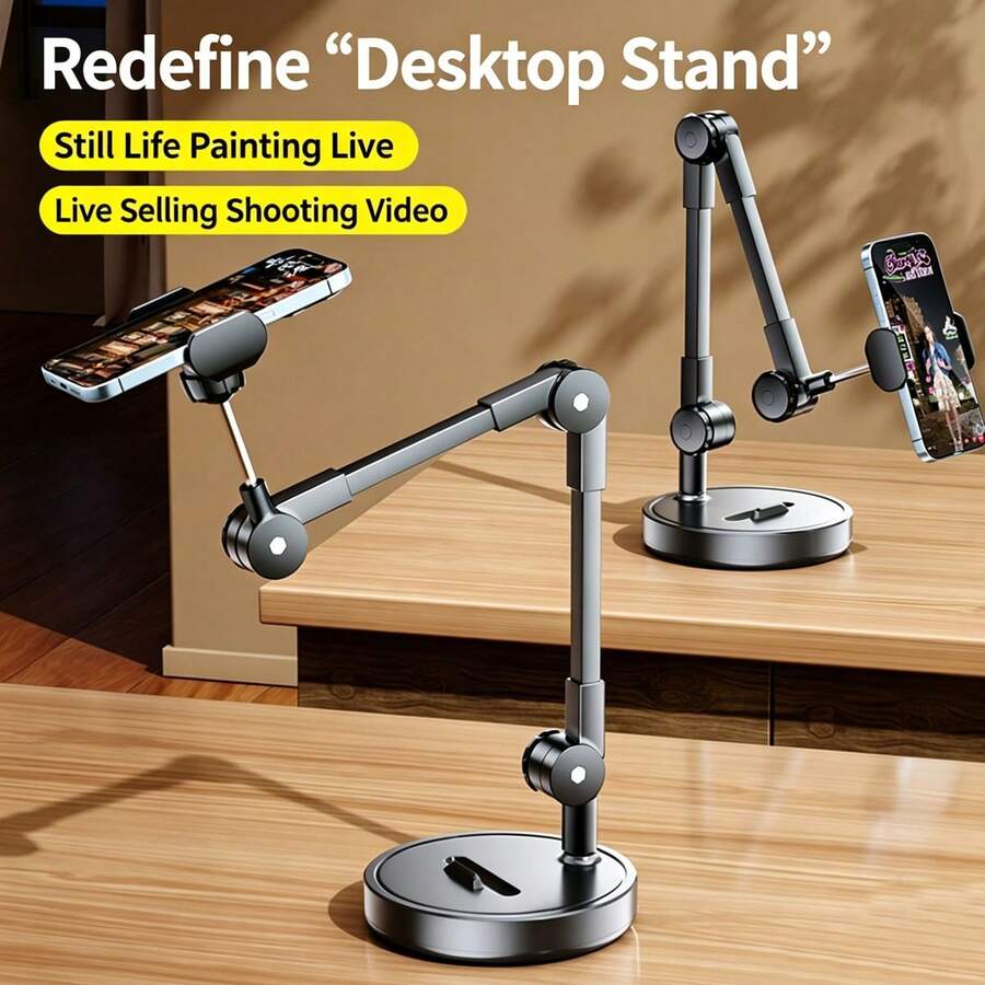 1 pieza Soporte ajustable de metal para teléfono/tableta, adecuado para escritorio - Negro - Ver 1