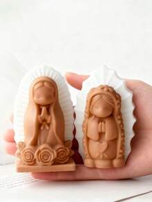 1個祈禱女孩矽膠模具，創意DIY可愛女孩香氛蠟燭模具，環氧樹脂模具用於家居裝飾與禮品，手工藝品鑄造模具，藝術裝飾石膏模具 - 01-直耳兔子托盤矽膠模具 - 查看 4