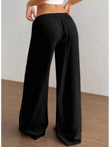 Pantalones Palazzo de Pierna Ancha para Mujer Acelitt, Pantalones Casuales Holgados para Descanso, Pantalones de Playa con Bolsillos (Demasiado Grandes, Por Favor, Elija una Talla Menor) - Negro - Ver 3