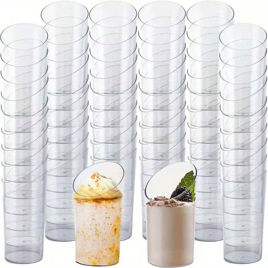 Bộ 100/60/50/40/30/20/10 cốc thủy tinh tái sử dụng, cốc thủy tinh 75ml, cốc thủy tinh có đáy nghiêng, thích hợp đựng mousse, pudding, sữa chua và các món tráng miệng.