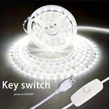 1pc USB Flexible LED Light Strip With Button Switch, Self-Adhesive Tape LED Light, Warm White/White Light, Indoor Room Decoration Light, Suitable For Bedroom, Vanity Mirror, Kitchen, Living Room, Wardrobe Home Decor - White - View 1