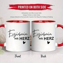 [24-Hour Shipping Within Mexico] 1 Piece, 11 Oz Ceramic Coffee Mug With The German Text "Erzieherin Mit HERZ" (Teacher With Heart), Dishwasher , Touching Coffee Mugs, Ideal Gift For Educators, German Speakers, Teacher's Day/Birthday Gifts - 3 - 查看 2