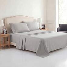 1 Set Of 4-Piece Sheets, Fitted / Top / 2 Pillowcases Breathable Cotton Solid Color - Grey - View 1