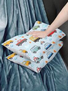 1/2pcs Vintage Cartoon Car And Bus Design Pillowcases With Zipper Closure - Perfect For Sofa, Bedroom, Patio Decor, Decorative Lumbar Pillow, Cushion Cover, No Pillow Insert - Foggy Sky, Light Blue - View 5
