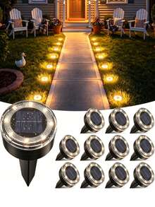 Mini Solar Ground Lights, 12/8/7/5/4/2pcs Per Pack. Upgraded LED Flat Landscape Lights With Auto On/Off Function. Suitable For Outdoor Walkways, Gardens, Patios, Yards And Driveways. - 無鋼圈 - 查看 1