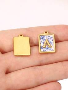 2pcs Stainless Square Letters Letters Pendant 18K Gold Plated Charms For Making DIY Jewelry Accessories Supplies - Pendants - View 8