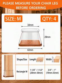 4/16PCS Rectangular Chair Leg Floor Protectors, Silicone Chair Leg Caps & Furniture Leg Covers For Tables And Chairs, Anti-Slip Anti-Scratch Smooth Gliding Floor Protectors For Hardwood, Laminate And Tile Floors - Transparent Light Brown - View 11