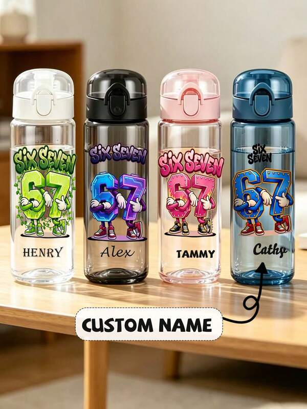 1 pieza Botella de agua personalizada con patrón de dibujos animados 67 de 26oz/780ml para niños - Botella de plástico personalizable con nombre de bebé y LOGO, lavado a mano, ligera, redonda, adecuada para correr y deportes, primer día de escuela, regalo de regreso a clases, fiesta, viaje, botella de agua escolar, regalo ideal para cumpleaños, graduación, niños, niñas, adolescentes