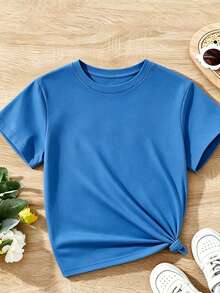 Women's Comfortable T-Shirt With Round Neck, Short Sleeve, Cotton Blend, Soft And Breathable, Casual Clothing For Spring And Summer, Urban Style - Blue - View 4