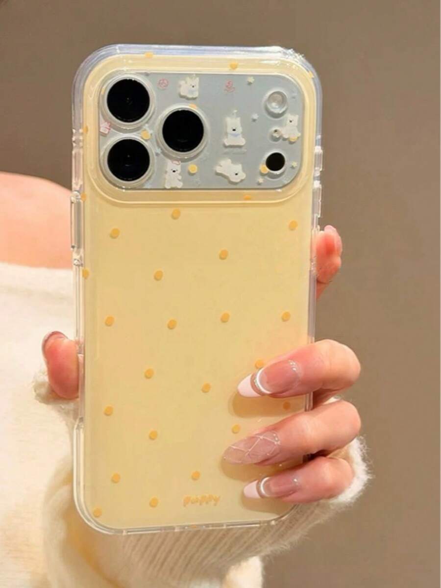 Ins韓系簡約黃色圓點手機殼，適用於Apple 17 Pro Max、16 Pro、15 Pro Max，女款純色創意雙層全包覆硬殼 - 黃色 - 查看 1