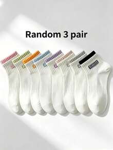 1 Pair 3 Pairs 4 Pairs Contrast Color Ribbed Mid-Calf Socks With English Embroidery Label, Comfortable Versatile Mid-Calf Socks For All Seasons - Multicolor - View 7