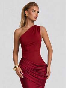 Vestido de fiesta sin mangas color liso sexy con cremallera asimétrico/asimétrica espalda descubierta - Rojo - Ver 1