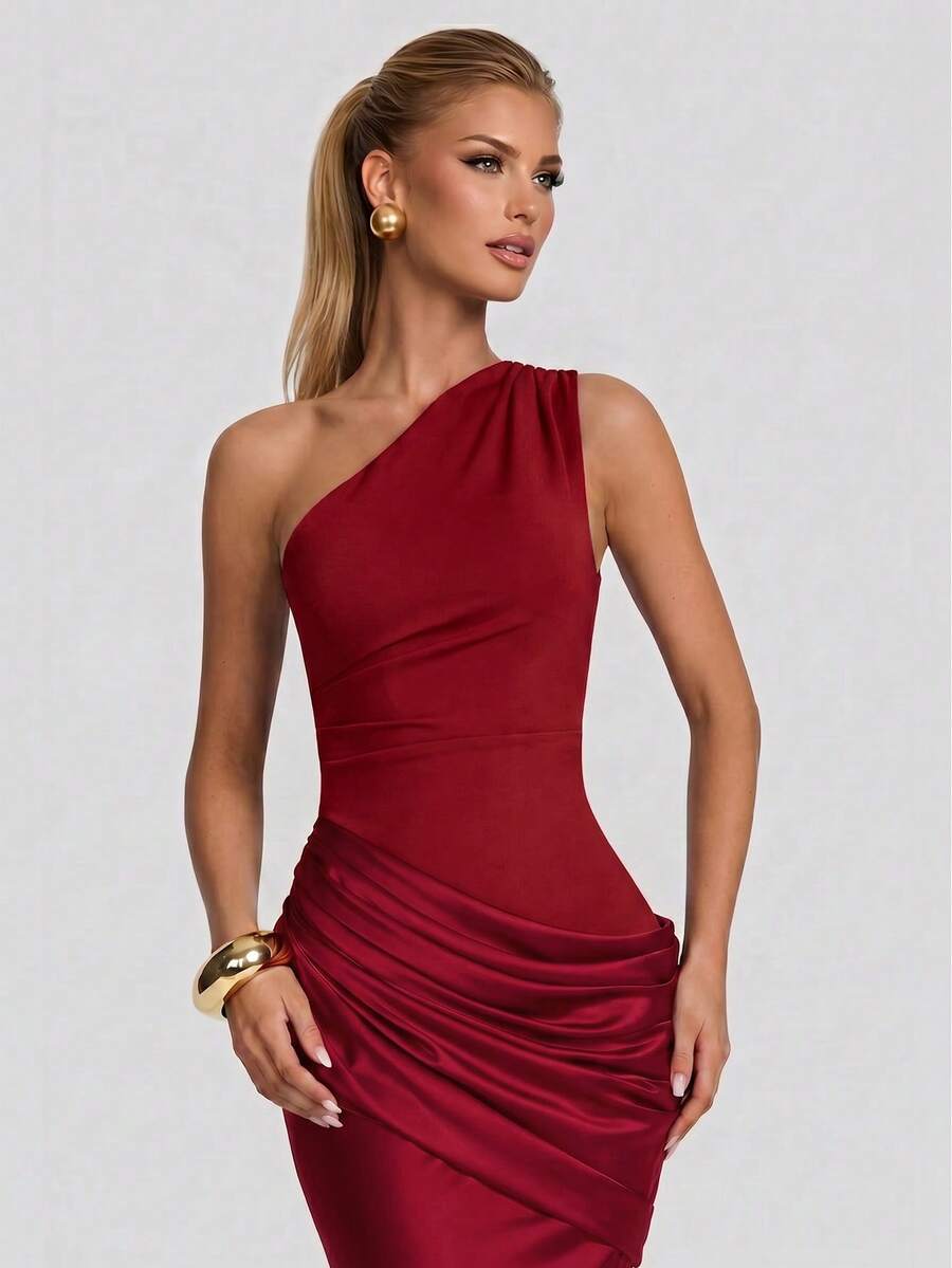 Vestido de fiesta sin mangas color liso sexy con cremallera asimétrico/asimétrica espalda descubierta - Rojo - Ver 1