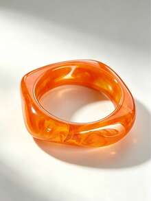 1pc-3pcs New Fashionable Minimalist Asymmetrical Geometric Square Resin Amber & Orange Tie Dye Stackable Bracelet, Suitable For Daily, Vacation, Party Occasions (Resin Tie Dye Color May Vary Slightly Batch By Batch, 3 Pieces Set Includes 2 Yellow Bracelets) (Please Refer To Size Chart, No Returns For Improper Fit) - Multicolor - View 12