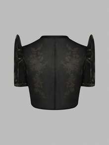 Women's Romantic Glamorous Embroidered Cropped Top For Party Black Wedding Fall - Black - View 4