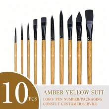 Juego de 10 pinceles profesionales: 5 tipos de pinceles básicos (puntiagudo, plano, lengua de gato, angulado) adecuado para técnicas de pintura con acuarela, acrílico, óleo y gouache - Multicolor - Ver 5