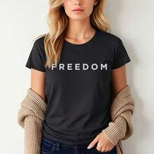 FREEDOM T-Shirt  Shirt Womens Softstyle Fitted Tee Patriotic 4th Of July Tshirt America 250 Celebration Conservative Gift - Black - View 2