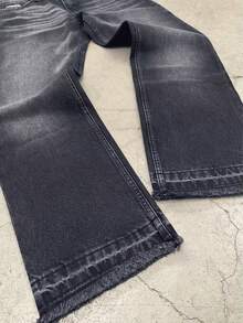 Quần jeans ống rộng nam không co giãn màu đen wash, phong cách streetwear thường ngày, hiệu ứng râu mèo, gấu raw, denim Y2K - màu đen - Xem 3