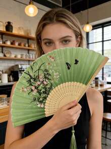 1件復古流蘇摺扇，中式經典摺扇，漢服旗袍配件扇，舞蹈表演扇，婚禮伴娘扇，家居裝飾扇，便攜手持扇 - I - 查看 3