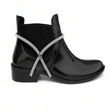 Women's Short-Shaft Rain Boot For Cold And Rain, Autumn/Winter Collection, New Release. - Black Rhinestones - View 2