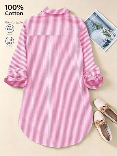 Women's Spring Autumn All-Season Versatile Casual Daily Plaid Long Sleeve Cardigan Shirt, Back To School Outing Boho Casual Outing Versatile Pink