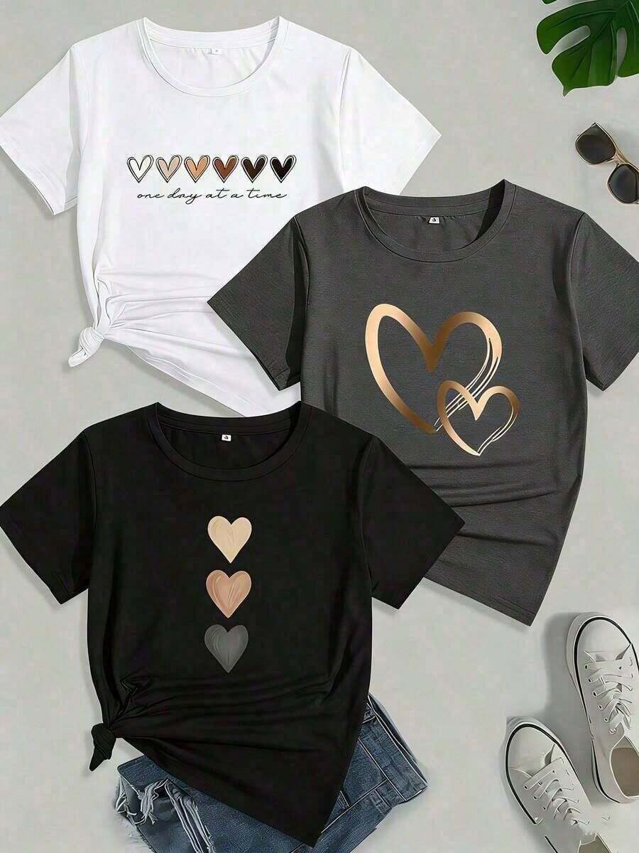 Set de 3 camisetas de manga larga de cuello redondo ajustadas de estilo casual para mujer - Negro - Ver 1